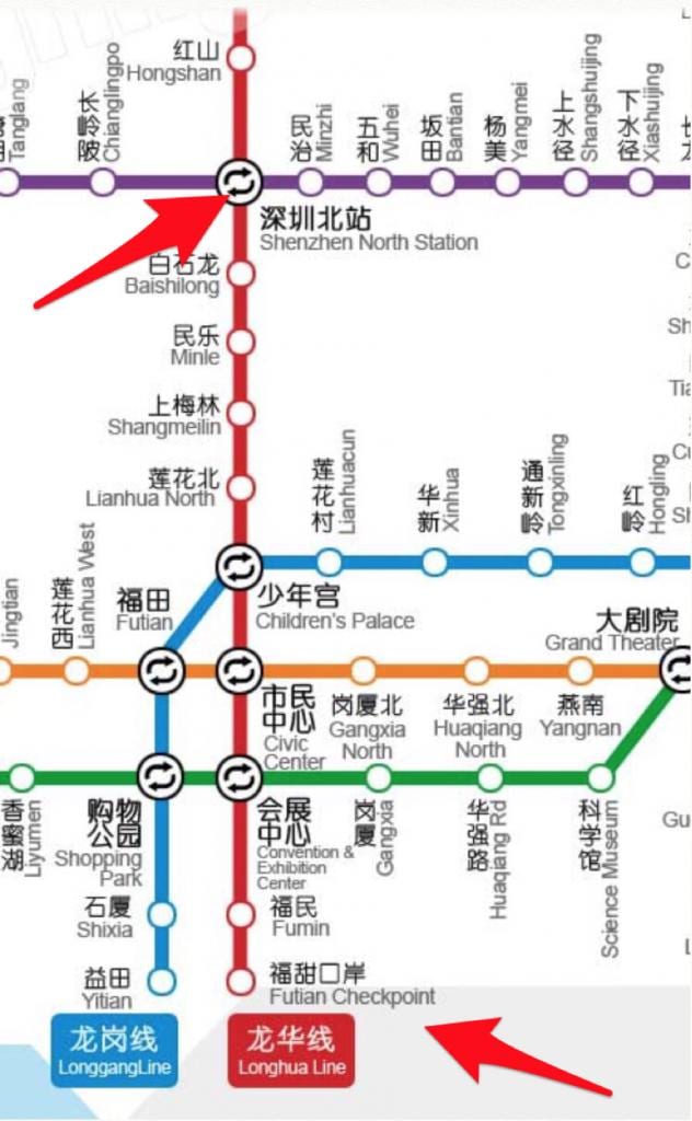 žemėlapis Shenzhen šiaurės stotis