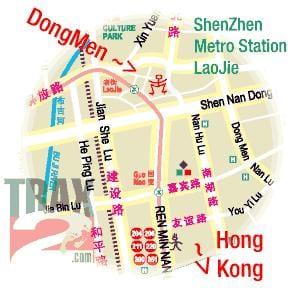 dongmen rinkos Shenzhen žemėlapyje