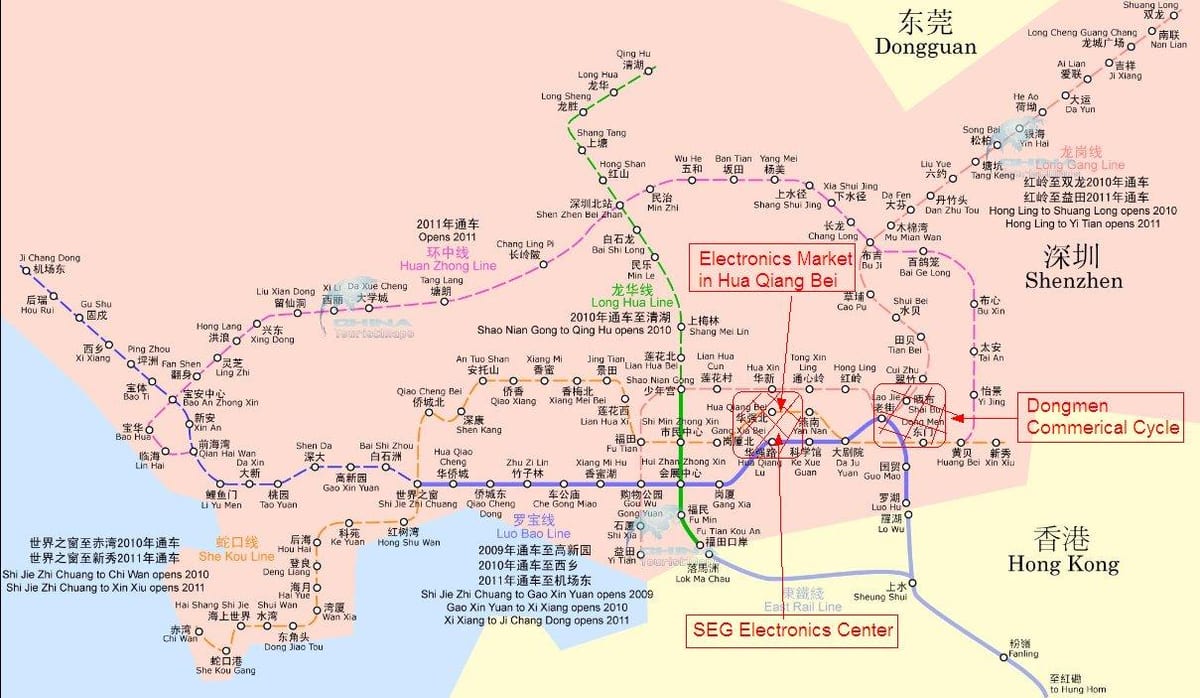 žemėlapis Shenzhen elektronikos rinkos