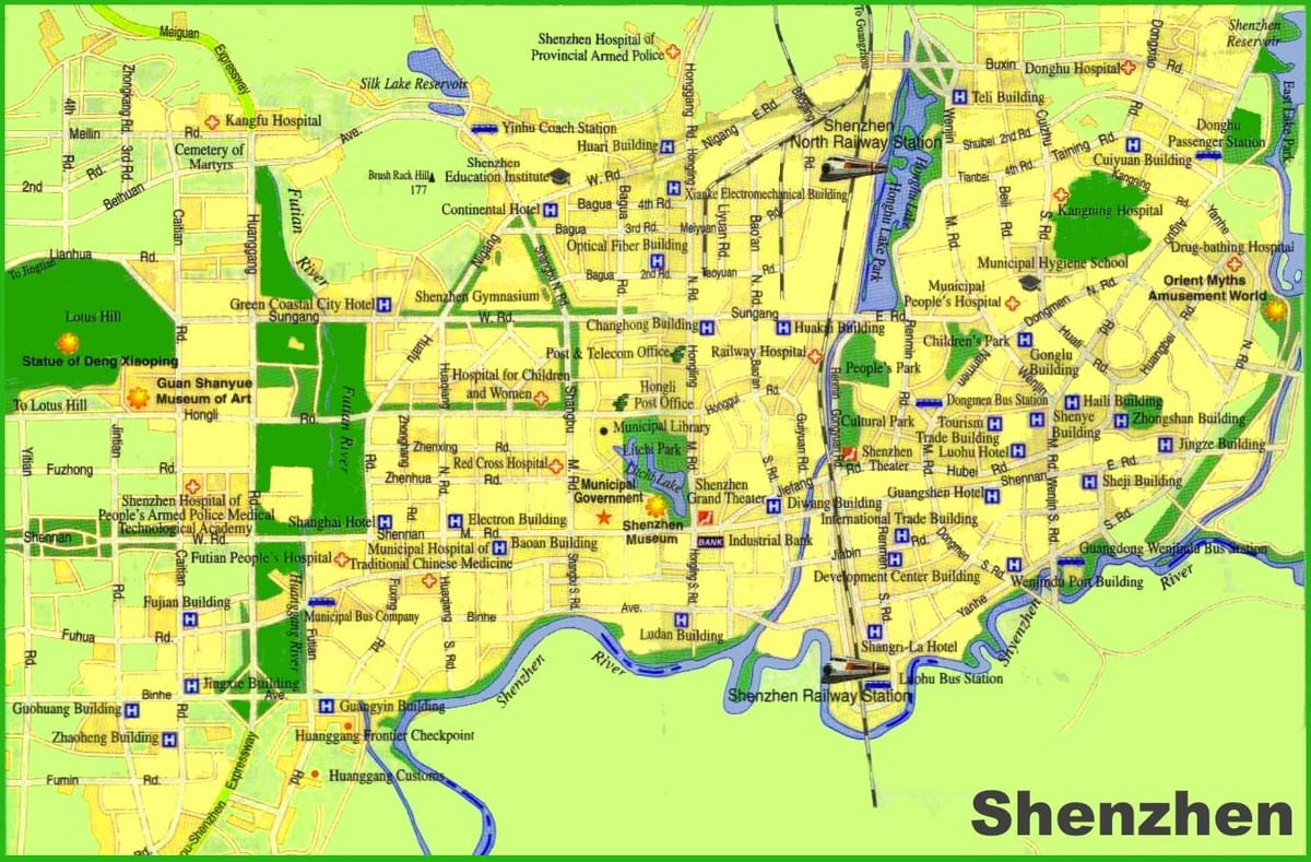 žemėlapis Shenzhen atrakcionai