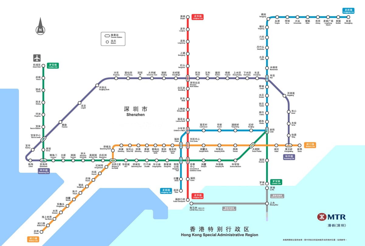 Shenzhen geležinkelių žemėlapis