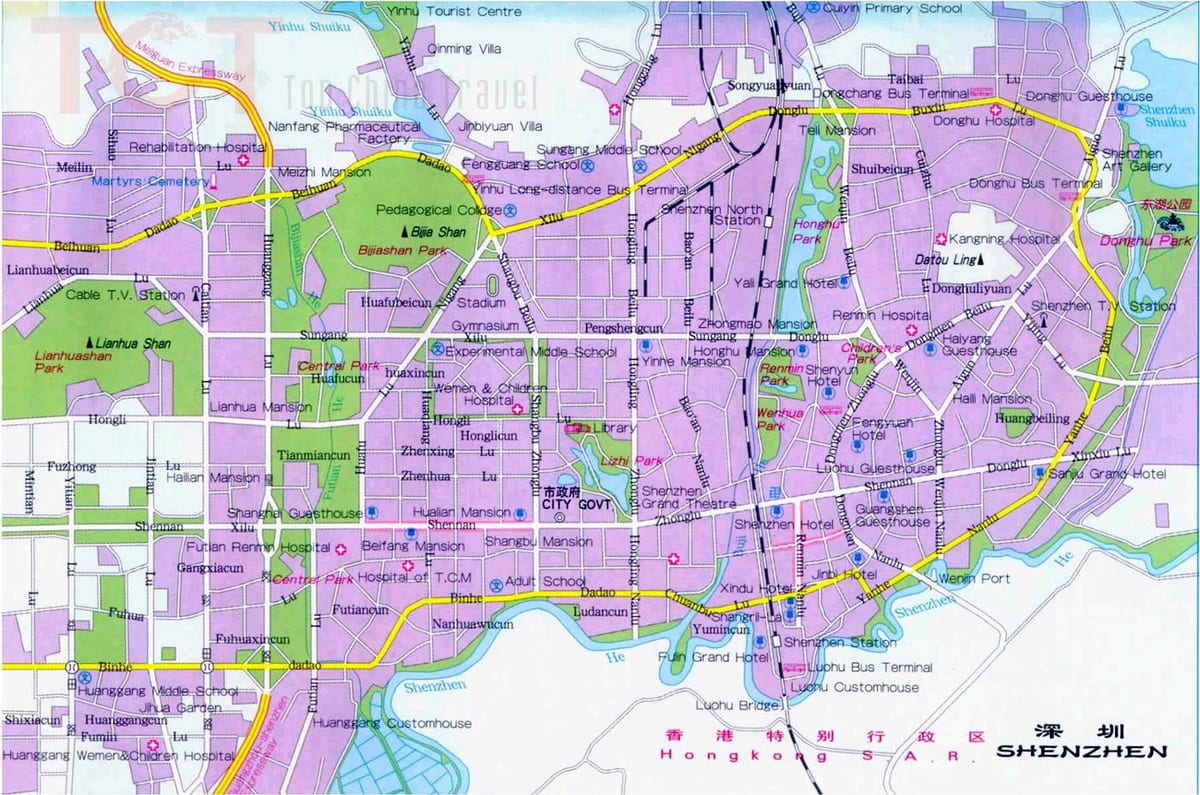 Shenzhen lankytinų vietų žemėlapis