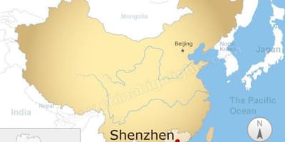 Shenzhen vietą Kinijoje žemėlapyje